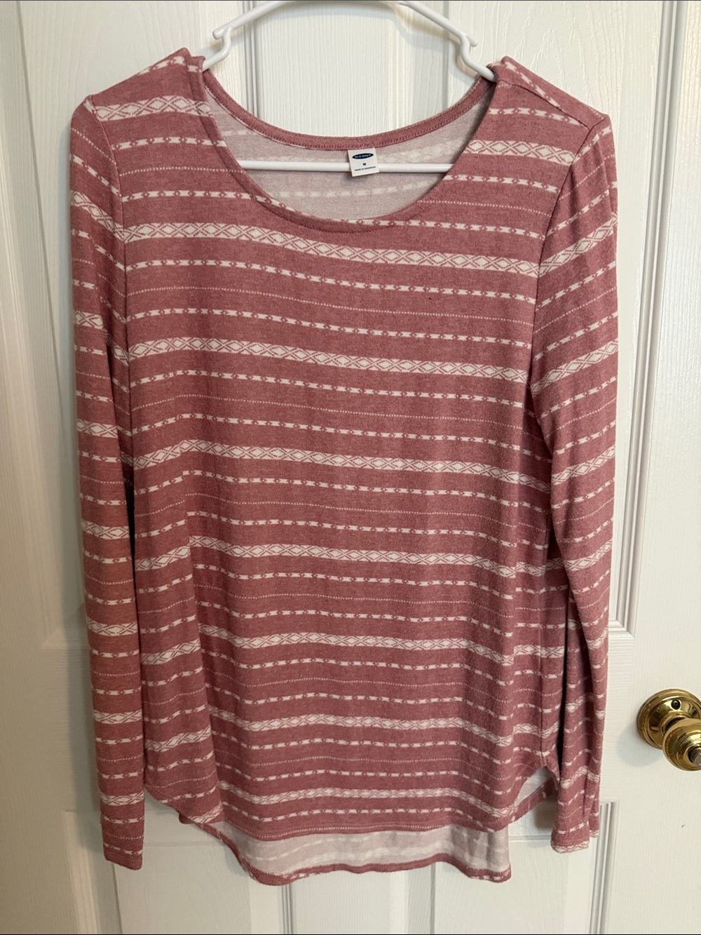 Old Navy Rose Pink and White Striped Long-Sleeve Crewneck